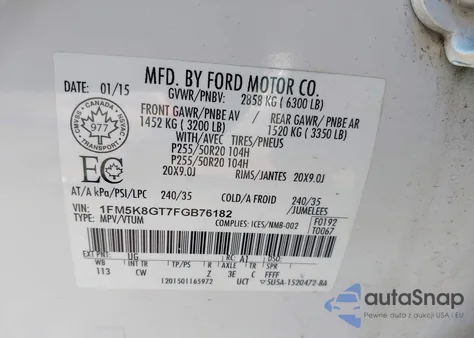 2015 Ford Explorer Sport z USA, uszkodzony, nr VIN 1FM5K8GT7FGB76182